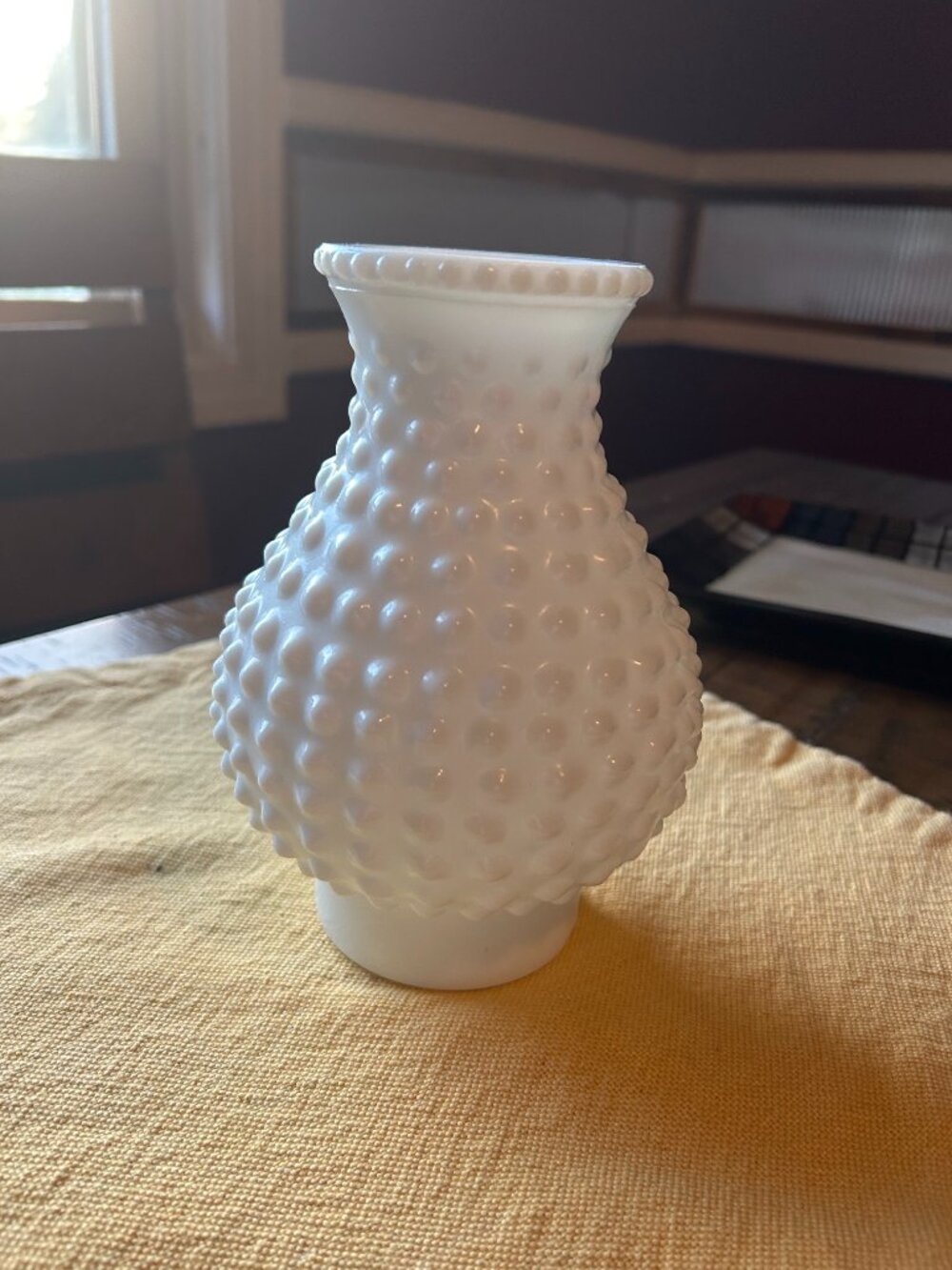 White Milk  Glass  Vintage  Fenton b  top of a hurricane  lamp   7.25 in tall,